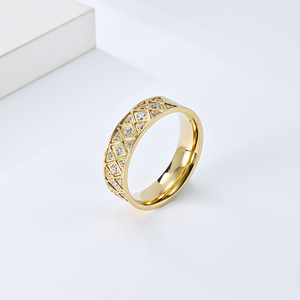 Geometric <b>Titanium</b> Steel <b>Ring</b> With Zircon Pave Setting Unisex Everyday Wear Jewelry - Product Image 3