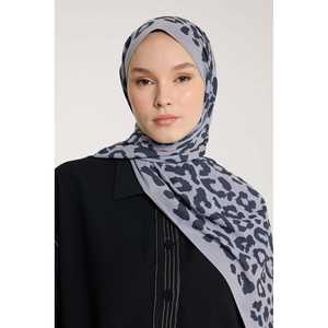 "Leopard Print Sun Protection <b>Scarf</b> in <b>Silver</b> and Smoke Grey by Pure Tone" - Product Image 1