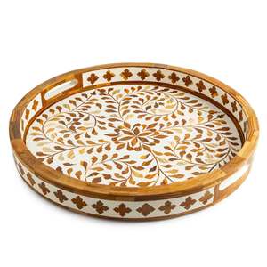 Plateau de service en incrustation d'os de forme ronde pour décor de table Design en corne et bois plateau de fruits 2025 - Product Image 4