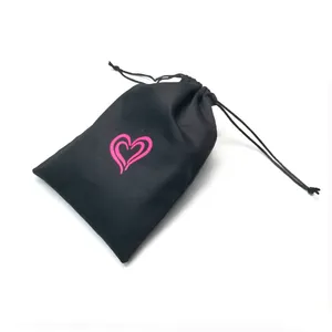 Kunden spezifische schwarze Schmuck-Baumwoll beutel mit rosa Logo gedruckt