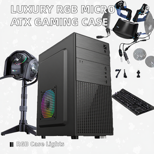 Caja de PC para Juegos de Plástico Micro ATX de Torre Media de Lujo con Diseño Personalizado en Blanco y Negro, Ventilador RGB y Puertos USB Frontales - Product Image 2