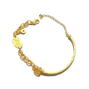 INS Ladies National Antique Bracelet 18K Gold-Plated Brass with Oval Design Featuring Zircon Diamond Gemstone 21cm Length