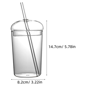 Custom Logo Hand-blown 450ml High Borosilicate Glass <b>Cup</b> with Glass Lid and Straw <b>Reusable</b> Dishwasher & Microwave Safe - Product Image 2