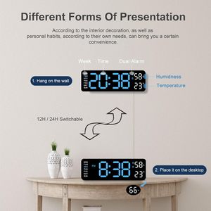 Modern Home Decor Multi-functional Brightness Adjustable Timer Weather Display <b>LED</b> Digital Wall <b>Clock</b> - Product Image 2