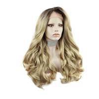 Pelucas sintéticas resistentes al calor para celebridades, pelo ondulado con apariencia Natural de 180% de densidad, color marrón ombré, 28 pulgadas, con encaje frontal predespuntado