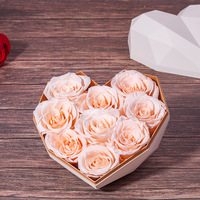 Nouvelle boîte en forme de cœur avec diamant pour la Saint-Valentin, la fête des mères, Thanksgiving, la remise des diplômes, Noël, rose éternelle préservée, longue