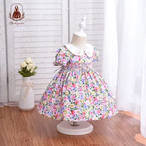 Free Sample Oem/Odm Casual Baby Girl Smocking Clothing Toddler Infant Floral Hand Wholesale Smocked Dress With Peter Pan Collar