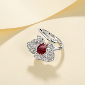 925 <b>Silver</b> Cultivated Ruby <b>Ring</b> Shines, <b>Adjustable</b>,Flower-Shaped,Perfect Gift for Girls for Engagement and Proposal Occasions L - Product Image 3