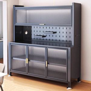 Aparador de Cocina Moderno Independiente de Acero Negro de Henan Sunjoy con Organizador de Panel Perforado y Puertas de Vidrio para Comedor - Product Image 2