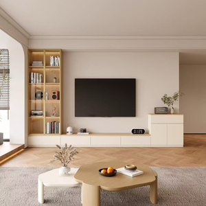 Mueble <span class=keywords><strong>de</strong></span> TV Moderno en Forma <span class=keywords><strong>de</strong></span> L, Diseño <span class=keywords><strong>de</strong></span> <span class=keywords><strong>Piso</strong></span> a Techo, Personalizado, para Sala <span class=keywords><strong>de</strong></span> Estar Pequeña, con Almacenamiento y Estilo Antiguo - Product Image 1