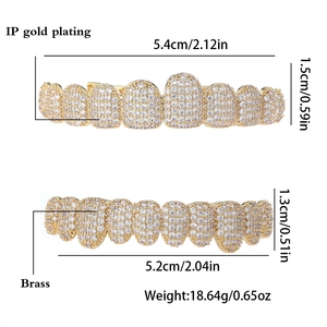 Joyas decorativas para dientes Hop Grillz, chapadas en oro y plata, con engaste de bisel, 0.1mm de grosor de chapado, tendencia para fiestas - Product Image 2