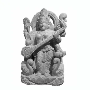批发定制手工雕刻石头宗教印度教神像花岗岩大理石宗教石头萨拉斯瓦蒂雕像雕塑