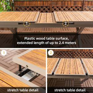 Mobili da giardino per Patio <span class=keywords><strong>tavolino</strong></span> da esterno espandibile in alluminio e legno di <span class=keywords><strong>plastica</strong></span> e 10 <span class=keywords><strong>sedie</strong></span> - Product Image 6