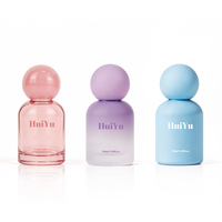 Bouteilles de parfum vides en verre coloré de luxe HuiYu, cylindriques, violettes, roses, vertes, 30 ml, avec pulvérisateur à pompe à col serti et estampage doré, en gros