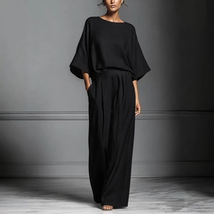 Elegante <span class=keywords><strong>Completo</strong></span> in Lino per <span class=keywords><strong>Donna</strong></span>, Set Estivo Casual con <span class=keywords><strong>Camicia</strong></span> a Maniche 3/4 <span class=keywords><strong>e</strong></span> <span class=keywords><strong>Pantaloni</strong></span> Larghi, Due Pezzi - Product Image 3