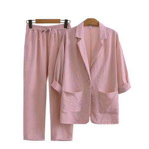 Women's Cotton and <b>Linen</b> Pockets Suit Pants Loose Casual 2-piece <b>Set</b> Fashion - Product Image 6