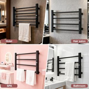 Portasciugamani riscaldato per il bagno, scalda asciugamani a parete, scaldasalviette con schermo a LED, appendiabiti con 4 barre, nero - Product Image 6