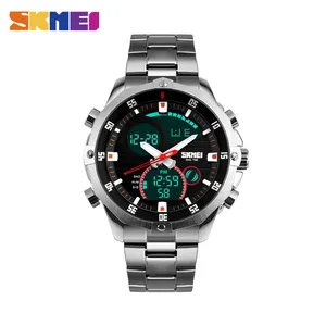 SKMEI 1146 2024 Hombres Relojes de pulsera LED impermeables de cuarzo Alarma digital Correa de acero inoxidable Retroiluminación EL 30M Resistente al agua