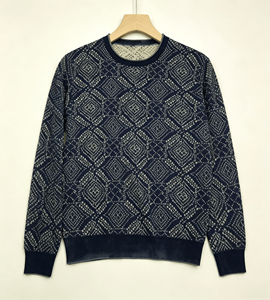 <b>Men's</b> Knitted Sweater Pullover Crew Neck Geometric Pattern <b>Indigo</b> Wash Long Sleeve Autumn Wear - Product Image 4