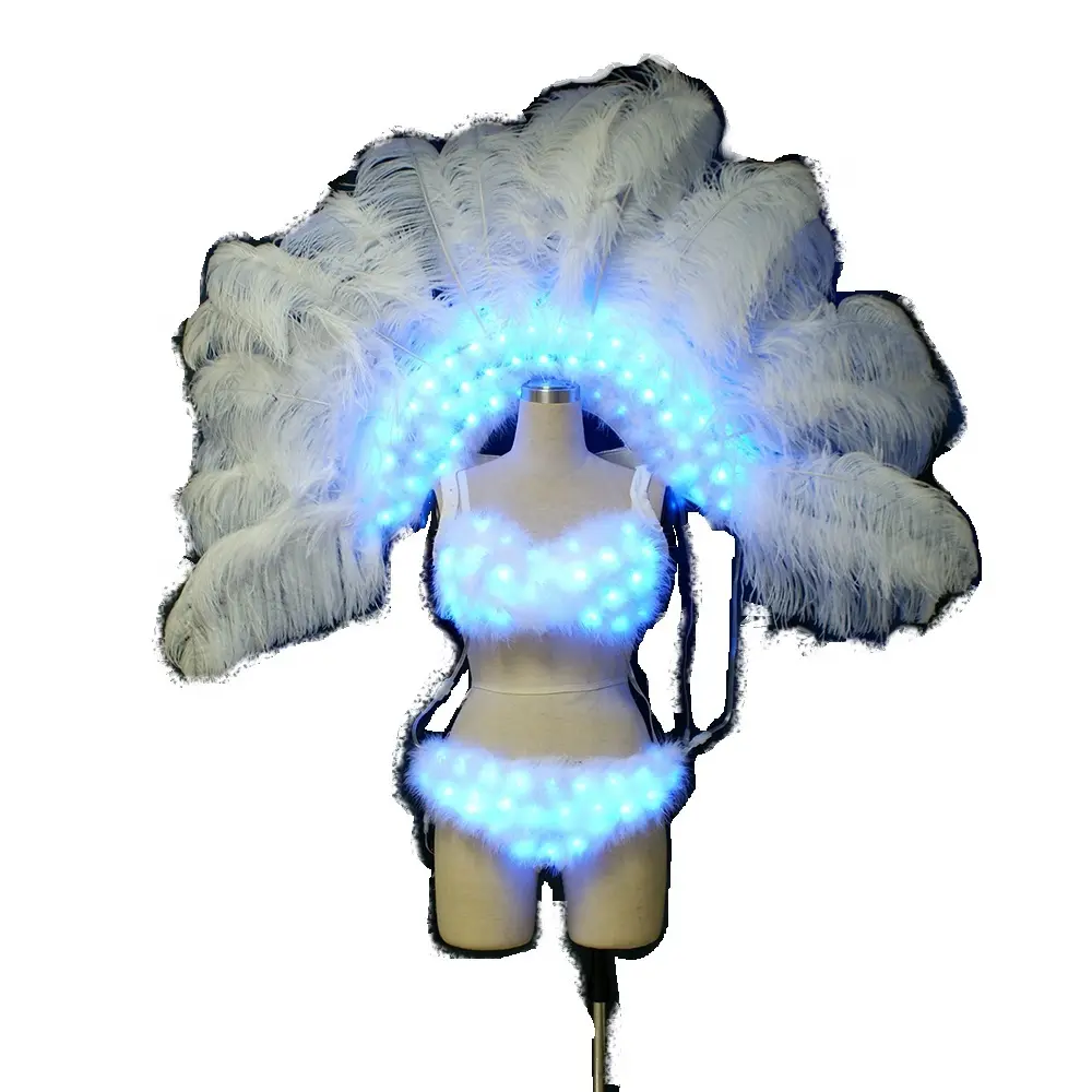 एलईडी सांबा नृत्य पोशाक चमकदार कार्निवल/टी-स्टेज शो सेक्सी वेशभूषा पंख पंख के साथ वायरलेस नियंत्रण से प्रोग्राम