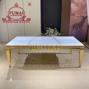 금속 기초 현대 결혼식 디자인 금 장방형 Dinning 테이블 고정되는 유리