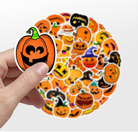 Autocollant en vinyle imperméable pour lampe citrouille d'Halloween, décoration de fête pour voiture, téléphone portable, tasse à eau