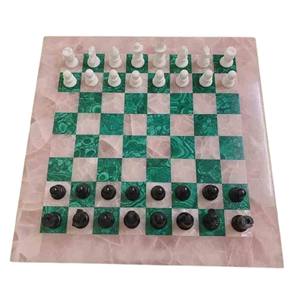 Handmade Rose Quartz and Malachite Stone Chess <b>Set</b> with Pieces Natural Stone Eco-friendly Chess Board & Bulk Products - Product Image 1