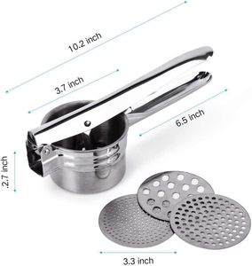 Prensa de Patatas de Acero Inoxidable con 3 Funciones, Pelador y Triturador de Patatas con 3 Discos Intercambiables para Alimentos de Bebé - Product Image 3