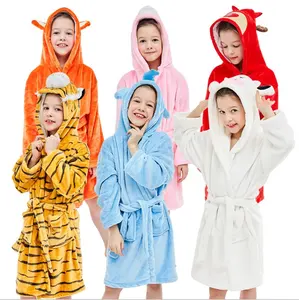 Coral Fleece Cute Design Kids Bathrobe Children Hooded Robe