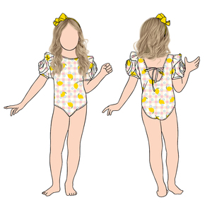 Costume da bagno Little Glow Kid personalizzato estivo da spiaggia per bambine, con spalline incrociate sul retro, maniche a rosa, ad asciugatura rapida - Product Image 6