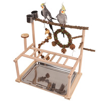 Jouet pour oiseaux en bois de poivre du Sichuan avec conception anti-évasion : balançoire, anneau suspendu, échelle d'escalade et perchoir pour perruches soleil rayées
