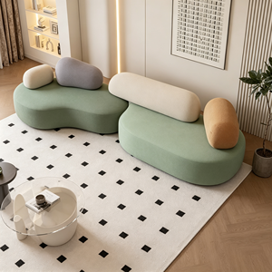 Sofá Seccional de Tela en Forma de S, Diseño Modular Minimalista Moderno, Respaldo con Almohadas, Sin Brazos, Juego de Muebles para Sala de Estar - Product Image 4
