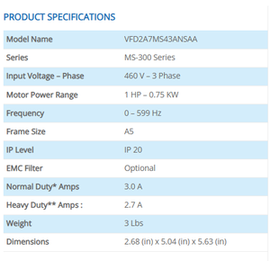 VFD2A7M543ANSAA VFD 3เฟส460V 750W IP20ไดรฟ์ความถี่ตัวแปรอุตสาหกรรมขนาดเฟรม A5 - Product Image 2
