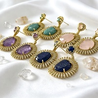 Boucles d'oreilles vintage en pierre de lapis-lazuli naturelle plaquées or pour femmes, bijoux de fête