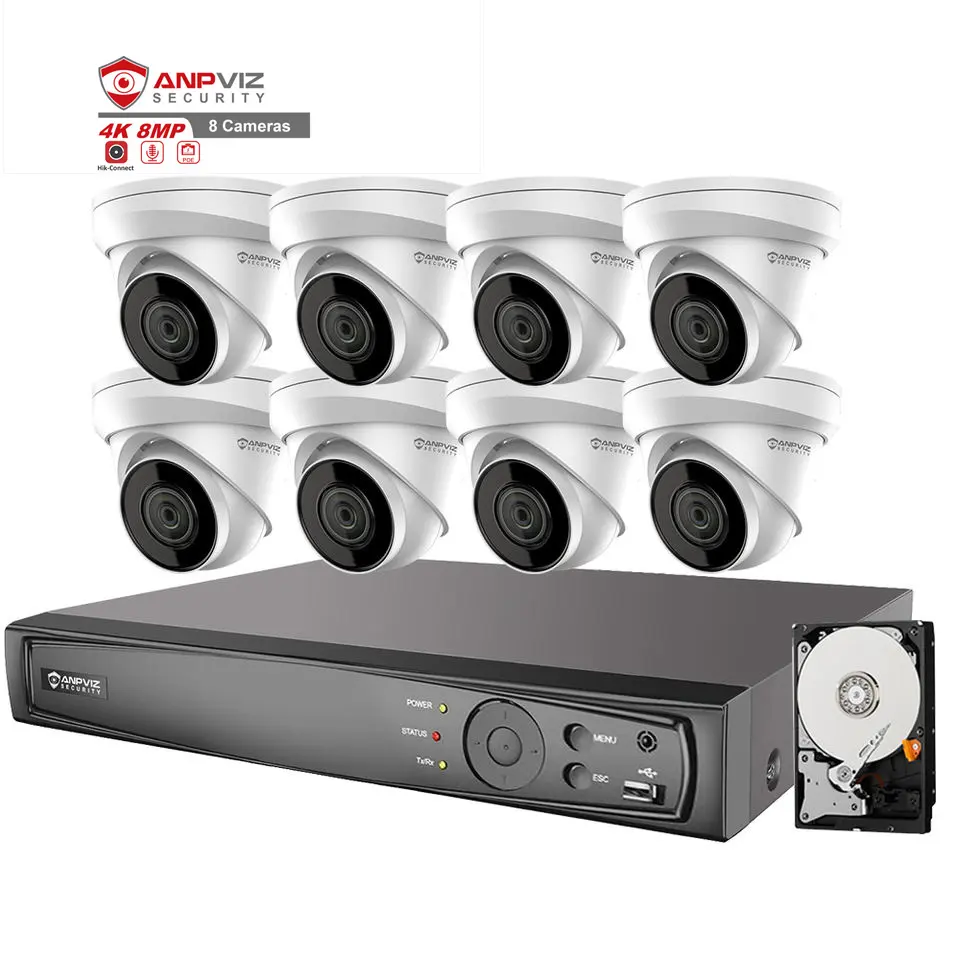 Anpviz-sistema de seguridad con cámara 4K POE, 8 unidades, IP67, micrófono con ranura para tarjeta SD integrada, NVR, 4TB, 8 canales, POE