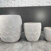 Ensemble de pots à fleurs en ciment modernes, motif de feuilles sculpté à la main, style minimaliste, décoration de bureau