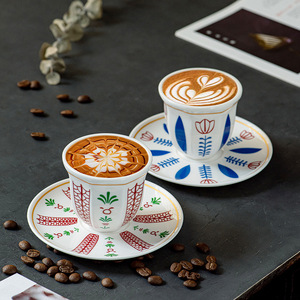 Ensemble de tasses et soucoupes à café et à thé arabes en porcelaine <span class=keywords><strong>du</strong></span> Moyen-Orient Kingze, 100 ml, écologiques, réutilisables, pour le cadeau <span class=keywords><strong>du</strong></span> Ramadan et de l'Aïd - Product Image 1