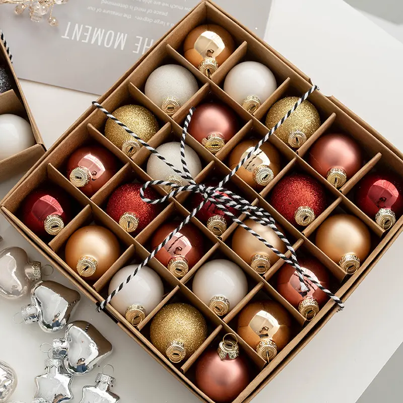 Venda quente 25 Pcs Ornamentos Set 30-50mm Shatterproof Glass Ball para Decorações De Árvore De Natal