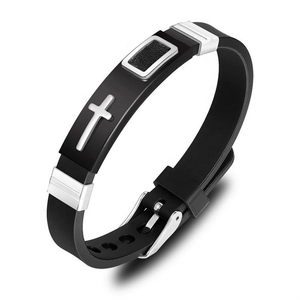 Gelang bandul silang jala pria, gesper sabuk dapat disesuaikan jala Stainless Steel untuk pria - Product Image 4