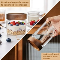Pot en verre hermétique empilable pour le stockage des aliments, 90 ml, 120 ml, 150 ml, pot en verre avec couvercle en bois d'acacia