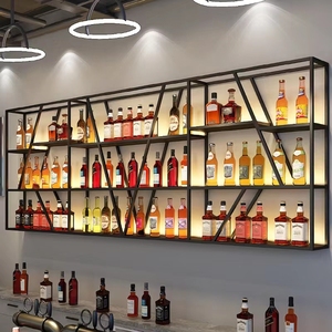 Sắt Bar tường treo Giá rượu gỗ hiện đại bảng điều chỉnh tủ rượu với sáng Kệ đỏ nho bia giá cho nhà hàng sử dụng - Product Image 2