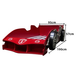 Lit de jour écologique en forme de voiture de course rouge, cadre moderne en bois, lit pour enfant avec rangement - Product Image 5