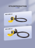 Connecteur USB 2.0 étanche IP65 avec câble d'extension, contacts en cuivre, boîtier en nylon