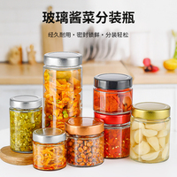 Stoples Penyimpanan Makanan Kosong untuk Saus Madu 220ml Botol Kaca Transparan Ramping Tinggi Berdinding Lurus dengan Tutup Logam