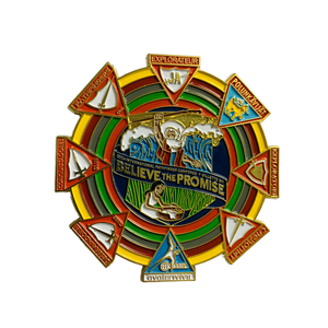 Customizable Vintage Camping-Themed Enamel Badge Multicolor Cast Zinc Alloy Commemorative Pin Gold Edging Modern UV Bulk Metal