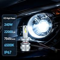 Phares LED de voiture SunRise K3 9005 12V/24V 240W 22000LM 6500K IP67 Étanche Tubes en cuivre Canbus Plug&Play Adaptation universelle