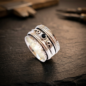 Wholesale Factory Price Paraiso Natural Handmade 925 Sterling Silver Bezel Set Silver <b>Plate</b> Spinner <b>Ring</b> Classic Black Onyx - Product Image 3