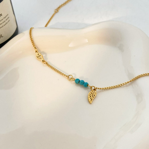 Turquoise perle feuille pendentif cheville joyas <span class=keywords><strong>de</strong></span> acero inoxydable titane acier 18k plage en été cheville - Product Image 5
