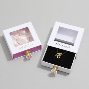 Boîte à bijoux carrée personnalisée avec logo, tiroir coulissant, emballage en carton, collier avec poignée en cristal, boîte d'emballage avec fenêtre - Product Image 1