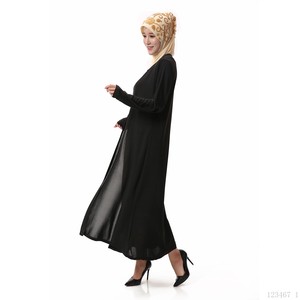 A <strong>dropshipping</strong> / Spot wholesale / OEM Ice silk cardigan with button <strong>Muslim</strong> women's <strong>dress</strong> Arab robe Islamic clothing - Product Image 4